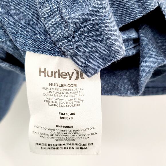 Hurley One and Only 2.0 Blue Classic Fit Woven Button-Up Short-Sleeve Shirt Sz M - Picture 8 of 9